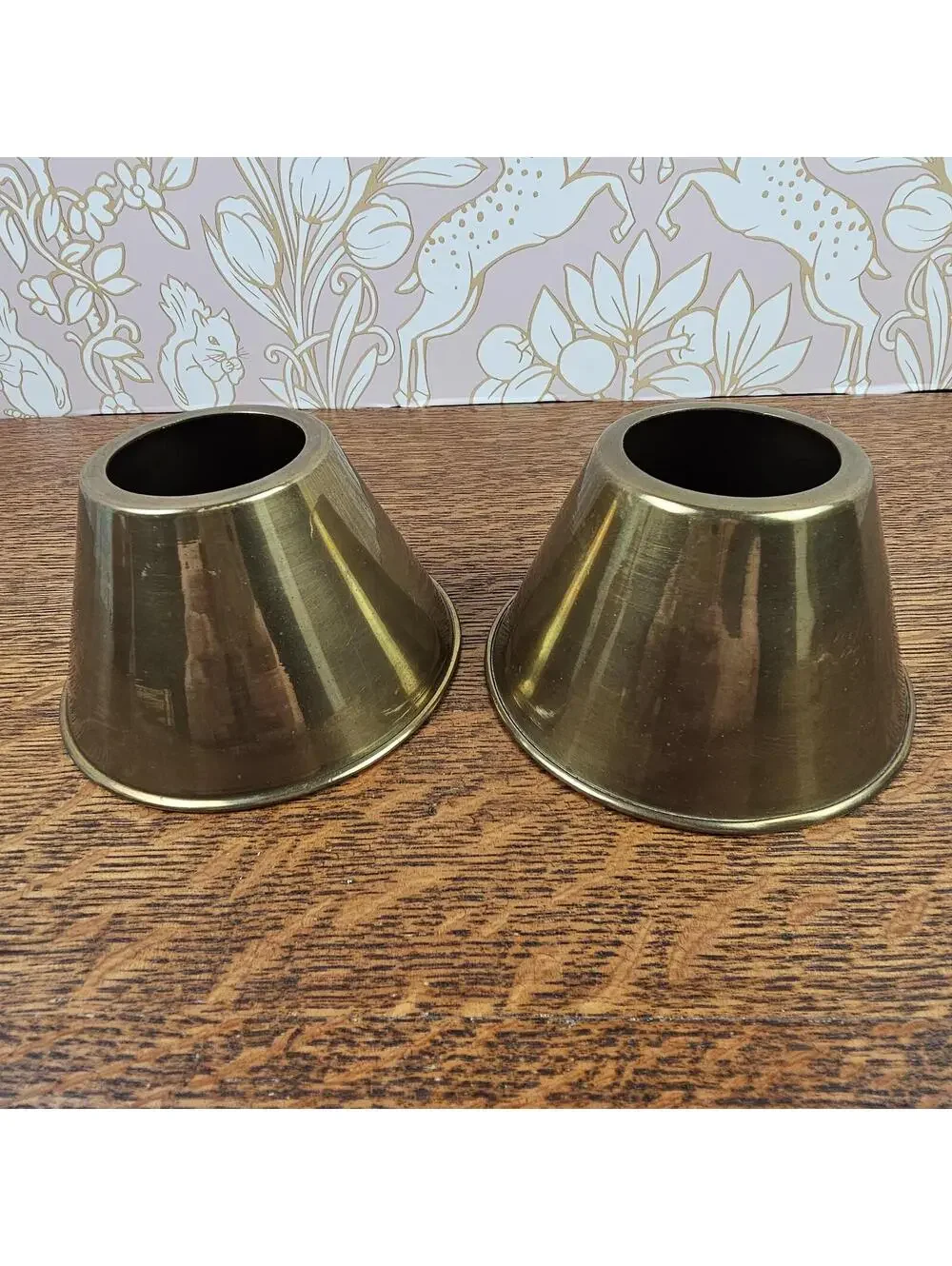 Vintage Spun Brass Cone Lamp Shades, Mid-Century Modern Light Replacement Parts